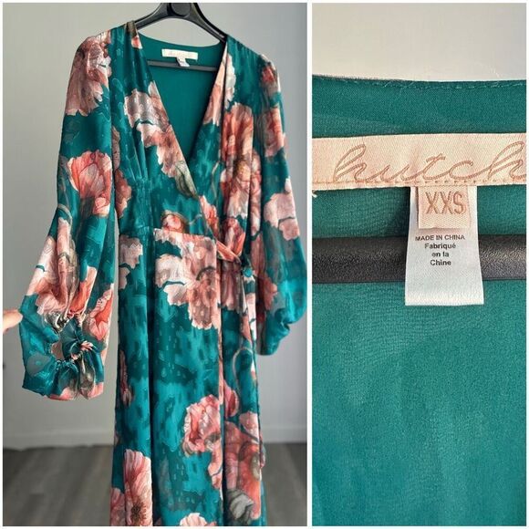 XXS Anthropologie Hutch V-neck Textured Long Sleeve Maxi Wrap Dress - Picture 3 of 13